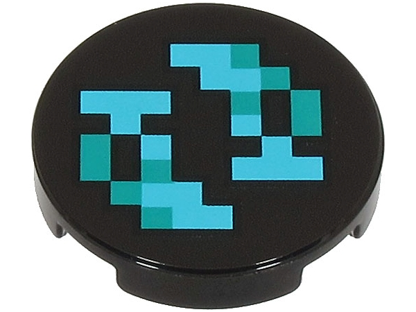 LEGO 14769pb601 - Tile, Round 2 x 2 with Bottom Stud Holder with Pixelated Medium Azure and Dark Turquoise Shapes and Squares Pattern (Minecraft Sculk Shrieker)