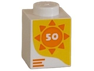 LEGO 3005pb060 - Brick 1 x 1 with Number 50 in Orange Sun on Yellow Background Pattern