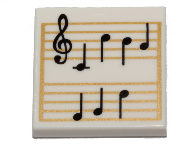 LEGO 3068pb1291 - Tile 2 x 2 with Sheet Music, Black Treble Clef and Music Notes on Gold Lines / Staves Pattern