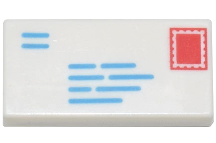 LEGO 3069pb0851 - Tile 1 x 2 with Dark Azure Lines and Red Rectangle Pattern (Mail Envelope with Stamp and Return Address)