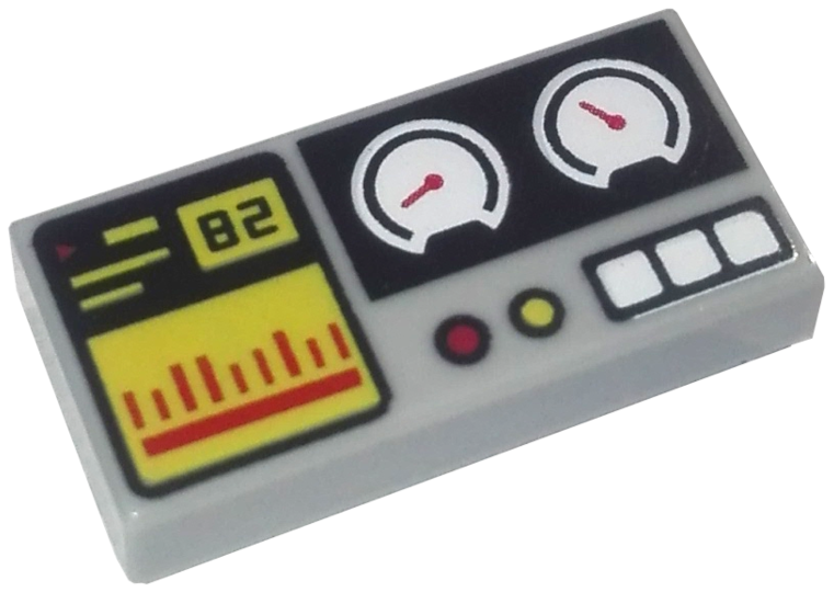LEGO 3069pb0855 - Tile 1 x 2 with Black '82', Yellow and Red Bar Chart and Buttons, White Gauges Pattern