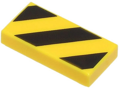LEGO 3069pb1035 - Tile 1 x 2 with Black and Yellow Danger Stripes (Small Yellow Corners) Pattern