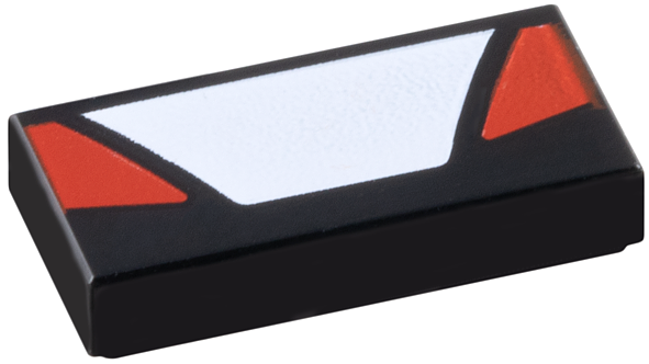 LEGO 3069pb1368 - Tile 1 x 2 with White Trapezoid in Center and Red Triangular Panels on Sides Pattern