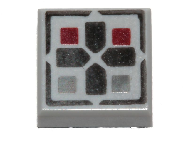 LEGO 3070pb096 - Tile 1 x 1 with Black Cross and Dark Red and Dark Bluish Gray Buttons Pattern