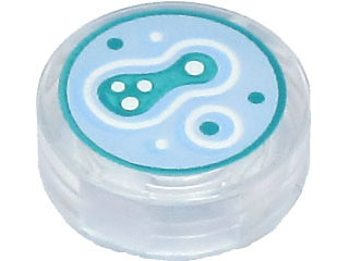LEGO 98138pb284 - Tile, Round 1 x 1 with Bright Light Blue, Dark Turquoise, and White Cell Culture in Petri Dish Pattern
