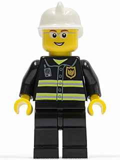 LEGO Minifigure cty0056 - Fire - Reflective Stripes, Black Legs, White Fire Helmet, Glasses, Open Mouth Smile