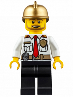 LEGO Minifigure cty0350 - Fire Chief - White Shirt with Tie and Belt, Black Legs, Gold Fire Helmet