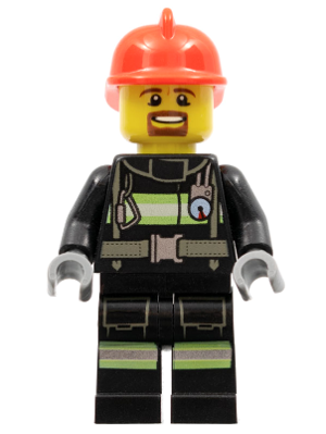 LEGO Minifigure cty0966 - Fire - Reflective Stripes with Utility Belt, Red Fire Helmet, Brown Goatee