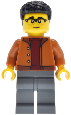 LEGO Minifigure cty1945 - EV Supercar Driver - Male, Dark Orange Jacket, Dark Bluish Gray Legs, Black Coiled Hair