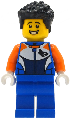 LEGO Minifigure cty1996 - Bike Racer - Male, Racing Suit with Shark Head Logo, Blue Legs, Black Hair Short