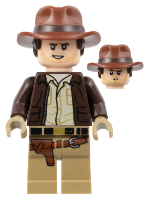 LEGO Minifigure iaj049 - Indiana Jones - Dark Brown Jacket, Reddish Brown Dual Molded Hat with Hair, Dark Tan Hands