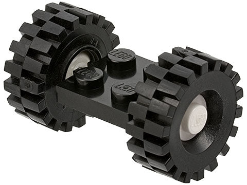 LEGO 122c02assy3 - Aangepaste plaat 2 x 2 met witte wielen en banden 21mm D. x 9mm Offset Tread Medium (122c02 / 4084)