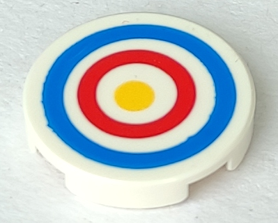 LEGO 14769pb086 - Tile, Round 2 x 2 with Bottom Stud Holder with Blue and Red Circles and Yellow Dot Archery Target Pattern