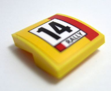 LEGO 15068pb062 - Slope, Curved 2 x 2 x 2/3 with Number 14, Red Stripe and Black 'RALLY' Pattern (Sticker) - Set 60113