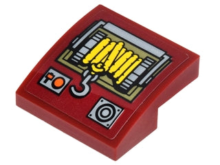 LEGO 15068pb087 - Helling, gebogen 2 x 2 x 2/3 met knoppen, lier met gele touw en haak patroon (sticker) - Set 70592