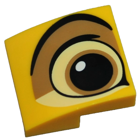 LEGO 15068pb560R - Slope, Curved 2 x 2 x 2/3 with Black, Bright Light Yellow and Medium Nougat Eye Pattern Model Right Side