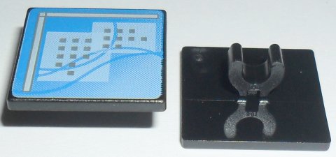 LEGO 15210pb002 - Road Sign 2 x 2 Square with Open O Clip with Curved Blue Lines and Small Squares Pattern (Computer Screen)