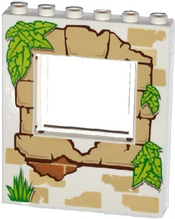 LEGO 15627pb007 - Paneel 1 x 6 x 6 met raam in tan stenen, gras en bladeren patroon