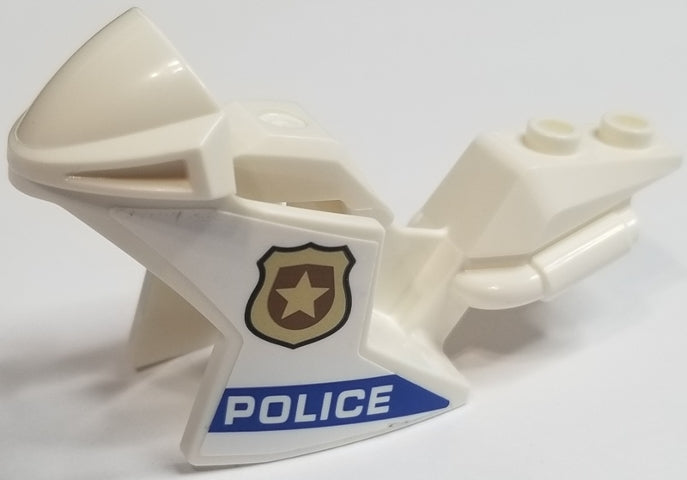 LEGO 18895pb15 - Motorfiets kuip, Racing (Sport) met gouden badge en 'POLICE' op blauwe streep patroon aan beide kanten (stickers) - Sets 60208 / 60210 / 60233