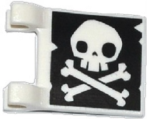 LEGO 2335pb129 - Vlag 2 x 2 Vierkant met Schedel en Doodskoppen zonder Onderkaak op Zwarte Achtergrond Patroon aan Beide Zijden (Jolly Roger)