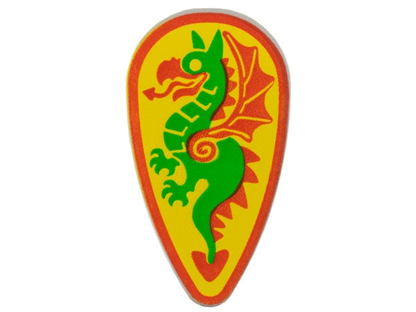 LEGO 2586p4b - Minifigure, Shield Oval with Green and Red Dragon on Yellow Background Pattern