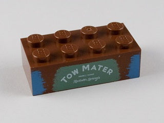 LEGO 3001pb081 - Steen 2 x 4 met 'TOW MATER' op zandgroene achtergrond patroon