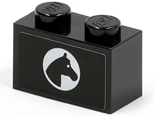 LEGO 3004pb076R - Steen 1 x 2 met paardenkop in wit cirkelpatroon model rechterkant (sticker) - Set 7635