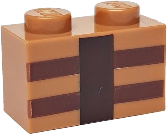 LEGO 3004pb123 - Steen 1 x 2 met Roodbruin en Donkerbruin Minecraft Crafting Table patroon