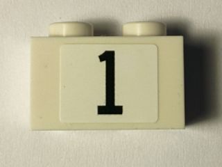 LEGO 3004pb125 - Steen 1 x 2 met zwarte '1' op serif lettertype patroon (sticker) - Set 40194