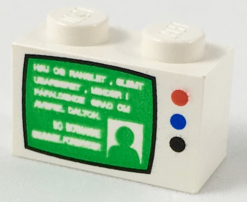 LEGO 3004px4 - Steen 1 x 2 met groen TV-scherm en rode, blauwe en zwarte knoppen patroon