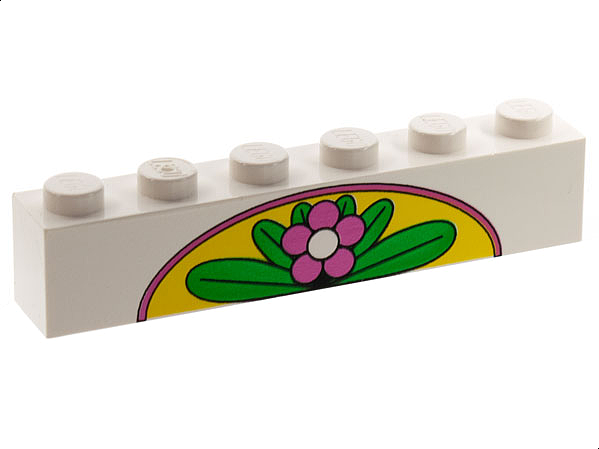 LEGO 3009pb017 - Steen 1 x 6 met donkerroze bloem en groene bladeren op gele boog patroon