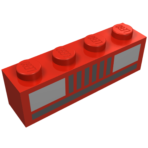 LEGO 3010p08 - Steen 1 x 4 met grillelijnen en patroon van witte autokoplampen