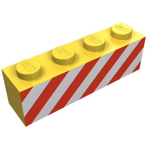 LEGO 3010p15 - Steen 1 x 4 met rood en wit gevaarstrepen patroon