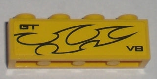LEGO 3010pb115L - Brick 1 x 4 with 'GT V8' and Flames Pattern Model Left Side (Sticker) - Set 8196