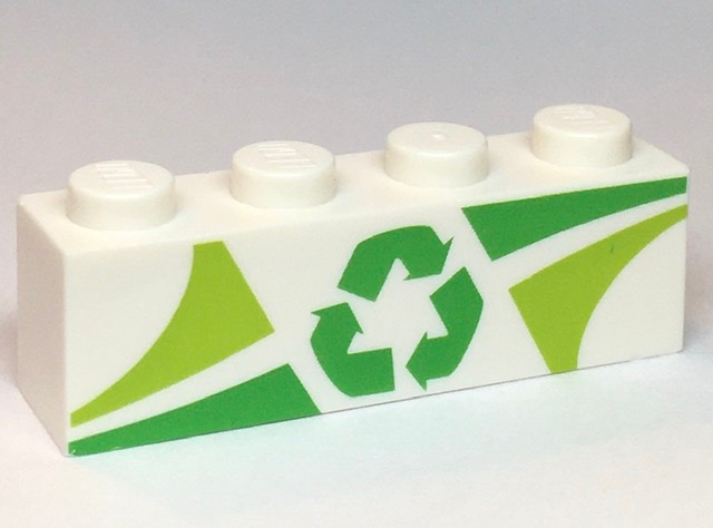 LEGO 3010pb279 - Steen 1 x 4 met limoen- en groene driehoeken en recyclingpijlen patroon