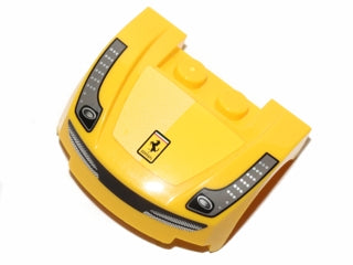 LEGO 98835pb005s - Voertuig, spatbord 3 x 4 x 1 2/3 gebogen voorkant met koplampen, donker blauwgrijze streep, grille en Ferrari-logo patroon (sticker) - Set 30194