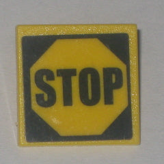 LEGO 30258pb009 - Road Sign 2 x 2 Square with Clip with Black 'STOP' in Octagon Pattern (Sticker) - Set 4855