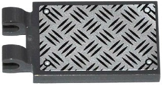 LEGO 30350bpb011 - Aangepaste tegel 2 x 3 met 2 Clips met Silver Tread Plate en 4 Rivets Patroon (Sticker) - Set 60082