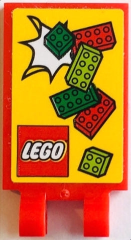 LEGO 30350bpb148 - Tile, Modified 2 x 3 with 2 Open O Clips with LEGO Logo and , Green, and Lime Bricks on Yellow Background Pattern (Sticker) - Set 60132