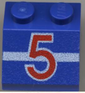 LEGO 3039pb009 - Helling 45 2 x 2 met rood cijfer 5 en witte streep patroon