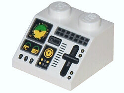 LEGO 3039pb045 - Slope 45 2 x 2 with Aircraft Green and Yellow Horizon Indicator, Controls, Black Buttons, Silver Slider and Switches Pattern