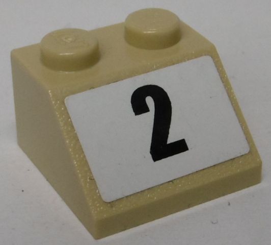 LEGO 3039pb128 - Helling 45 2 x 2 met zwart nummer 2 op witte achtergrond patroon (Sticker) - Set 8864