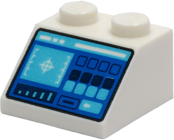 LEGO 3039pb140 - Slope 45 2 x 2 with Control Panel with Medium Azure and Dark Blue Buttons, Crosshairs, Bar Chart and Slot Pattern