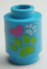LEGO 3062pb039 - Brick, Round 1 x 1 with Paw Prints and Heart Pattern