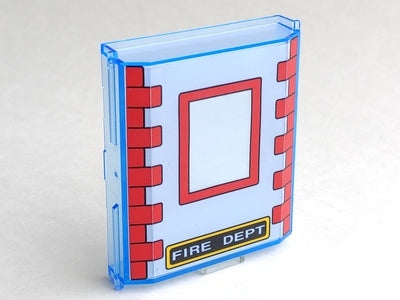 LEGO 30650pb02 - Paneel 2 x 8 x 8 met rode stenen en raamwerk, wit 'FIRE DEPT' op zwarte achtergrond patroon