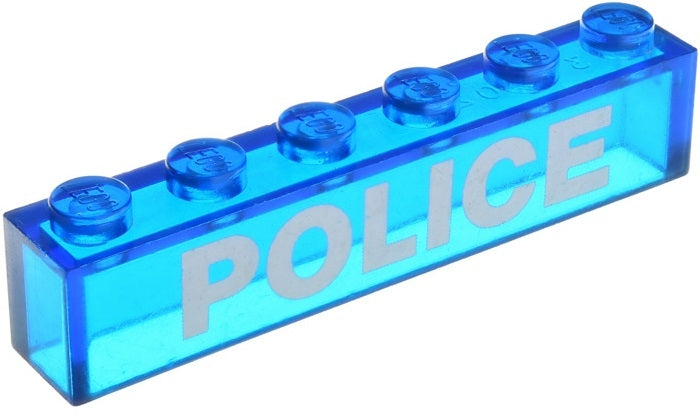 LEGO 3067pb09 - Steen 1 x 6 zonder onderste tubes met wit 'POLICE' Sans-Serif Bold patroon