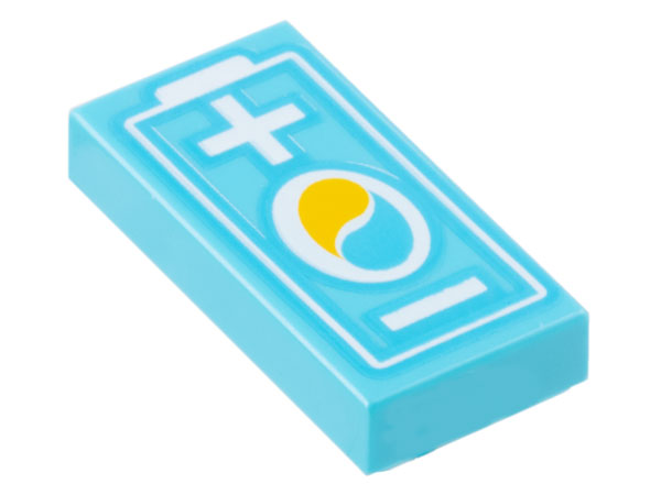 LEGO 3069pb1065 - Tile 1 x 2 with Electric Car Battery with OctanE Logo and White Plus and Minus Sign Pattern