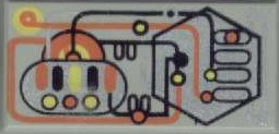 LEGO 3069px25 - Tegel 1 x 2 met zilver, oranje, geel en zwart circuitpatroon