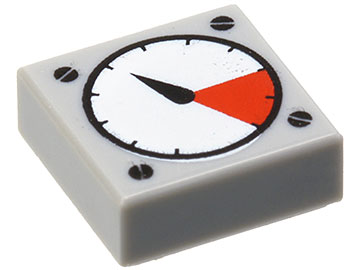 LEGO 3070p07 - Tegel 1 x 1 met Wit en Rode Meter, Zwarte Dikke Naald en Schroefkoppen Patroon