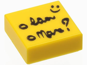 LEGO 3070pb093 - Tile 1 x 1 with Black Script, Question Mark, and Smiley Face Pattern